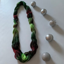 Load image into Gallery viewer, OOAK Variant of Mistletoe and Holly Hand Dyed Organic Merino Wool & Biodegradable Nylon Sock Yarn