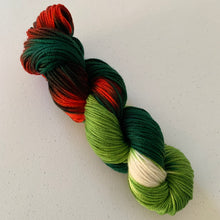 Load image into Gallery viewer, OOAK Variant (Trial 3) of Mistletoe and Holly Hand Dyed 100% Merino Wool Superwash DK Yarn