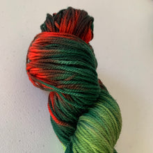 Load image into Gallery viewer, OOAK Variant (Trial 3) of Mistletoe and Holly Hand Dyed 100% Merino Wool Superwash DK Yarn