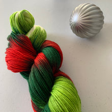 Load image into Gallery viewer, Mistletoe and Holly Hand Dyed Superwash Merino Wool, Cashmere & Nylon Sock Yarn