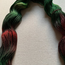 Load image into Gallery viewer, OOAK Variant of Mistletoe and Holly Hand Dyed Organic Merino Wool & Biodegradable Nylon Sock Yarn