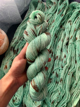 Load image into Gallery viewer, Melting (Mint Chocolate Chip Ice Cream) Hand Dyed Non-Superwash Merino & Camel Aran Yarn