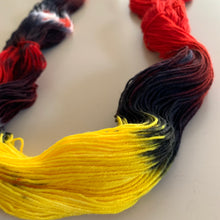 Load image into Gallery viewer, OOAK Variant (Trial 3) of Hellfire Club Hand Dyed Superwash Merino Wool and Recycled Nylon Sock Yarn