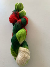 Load image into Gallery viewer, Mistletoe and Holly Hand Dyed Superwash Merino Wool, Cashmere & Nylon Sock Yarn