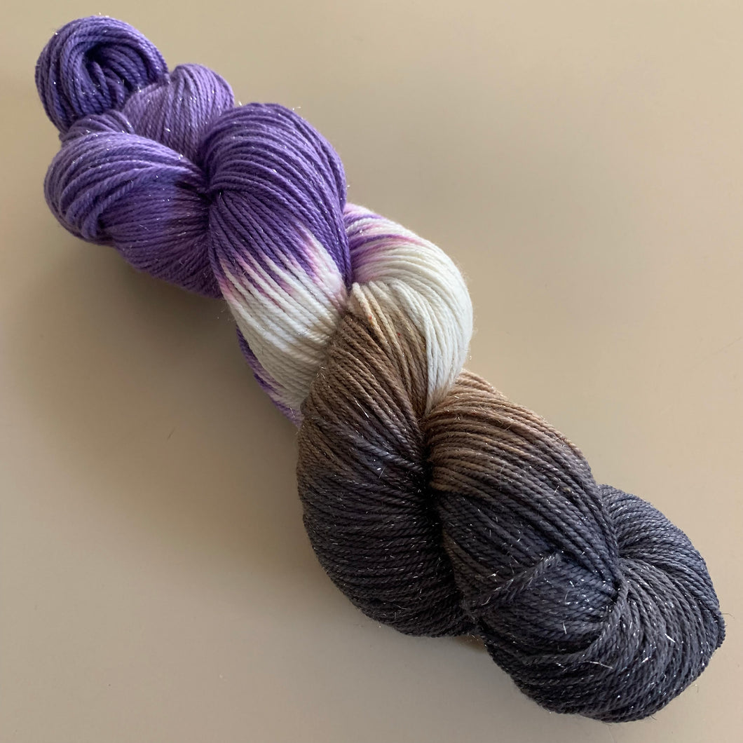 OOAK Variant of Amethyst (Trial 2) Hand Dyed Superwash Merino Wool & Nylon Sparkle Sock Yarn