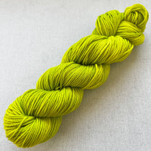 Load image into Gallery viewer, OOAK Variant of Diet Mountain Dew (Trial 4) Hand Dyed Merino Wool Superwash DK Yarn
