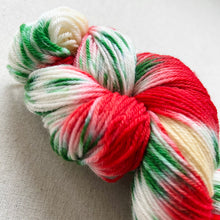 Load image into Gallery viewer, OOAK Variant of It’s Beginning to Look a Lot Like Christmas (Trial 17) Hand Dyed Merino Wool, Cashmere and Nylon Superwash Sock/Fingering Yarn
