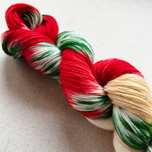 Load image into Gallery viewer, OOAK Variant of It’s Beginning to Look a Lot Like Christmas (Trial 17) Hand Dyed Merino Wool, Cashmere and Nylon Superwash Sock/Fingering Yarn
