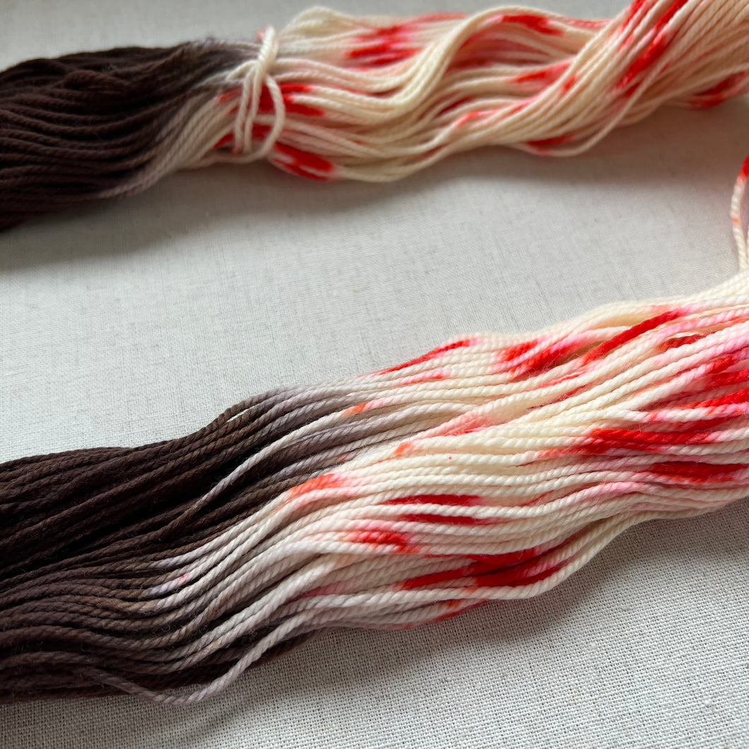 OOAK Variant (Trial 1) of Bark at the Moon (Peppermint Bark) - Hand Dyed Superwash 100% Merino Wool DK Yarn