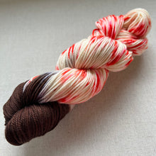 Load image into Gallery viewer, OOAK Variant (Trial 1) of Bark at the Moon (Peppermint Bark) - Hand Dyed Superwash 100% Merino Wool DK Yarn
