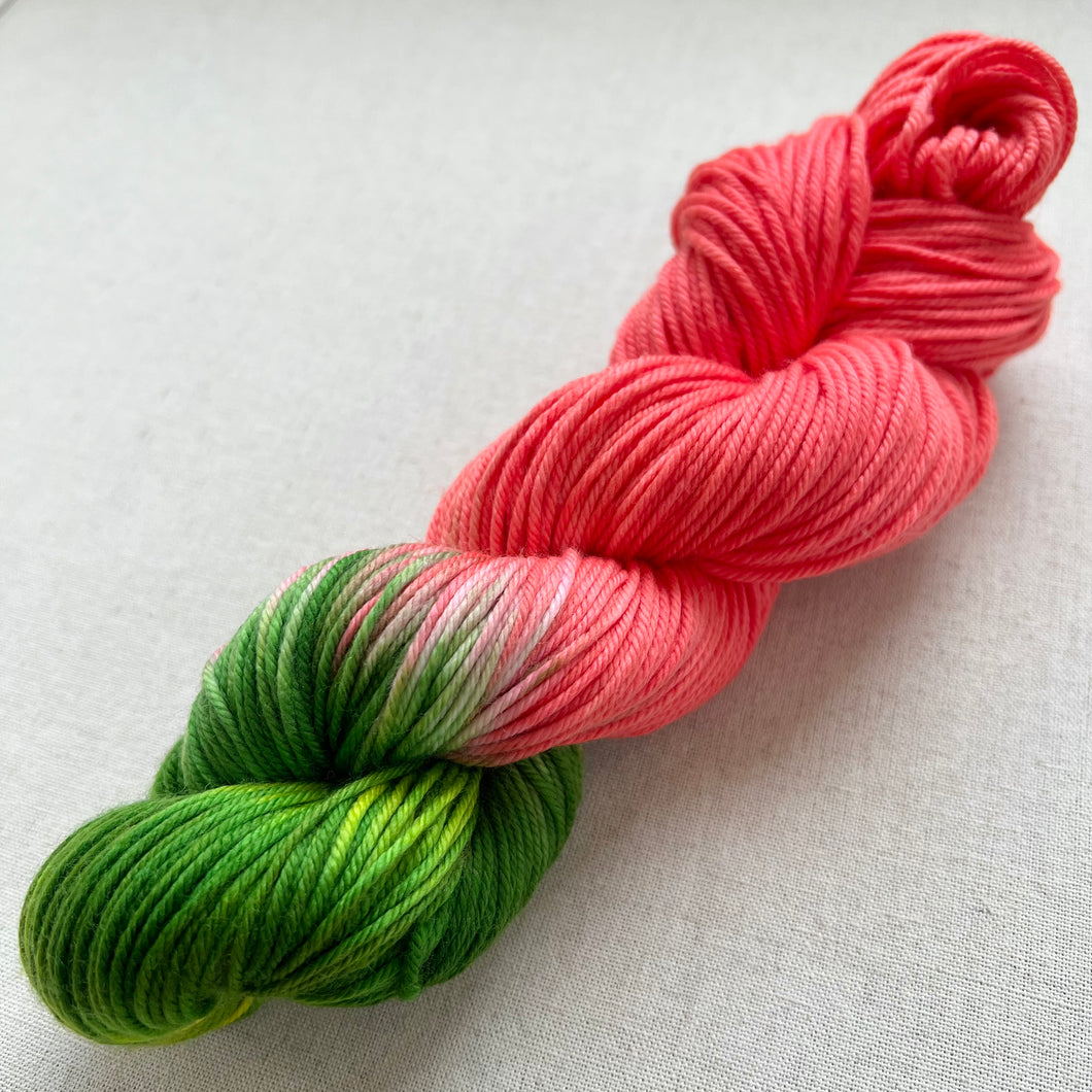 OOAK Variant (Trial 1) of Watermelon Hand Dyed Superwash 100% Merino Wool Worsted Yarn