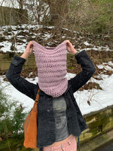 Load image into Gallery viewer, Never Tear Us Apart Cozy Handmade Cowl Hood in Purple Twist
