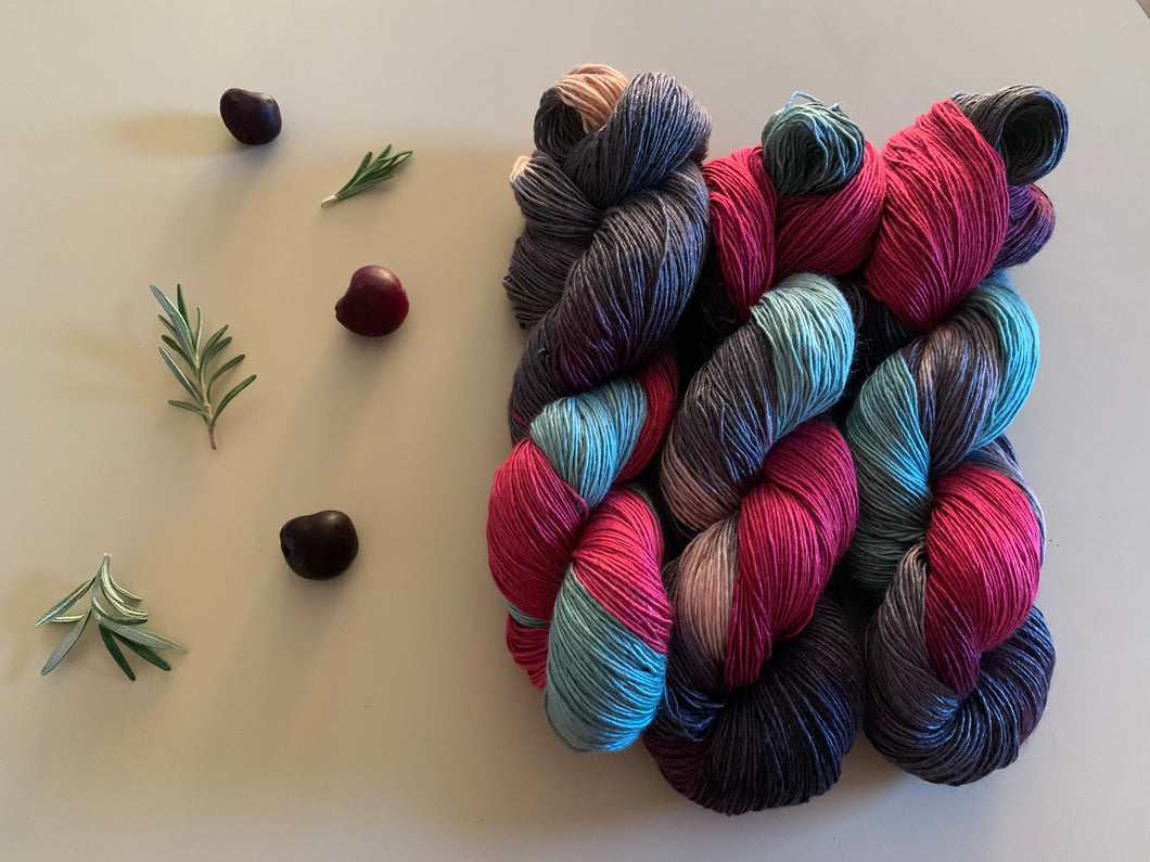 Cherry Hand Dyed Superwash Merino Wool & Mulberry Silk Fingering Yarn