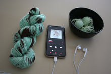 Load image into Gallery viewer, Melting (Mint Chocolate Chip Ice Cream) Hand Dyed Superwash Merino Wool &amp; Nylon Sock Yarn
