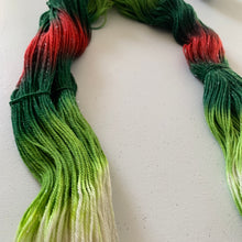 Load image into Gallery viewer, Mistletoe and Holly Hand Dyed Sparkly Superwash Merino Wool &amp; Nylon Sock Yarn
