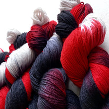 Load image into Gallery viewer, My Game (Harley Quinn) Hand Dyed Superwash Merino Wool &amp; Nylon Sock Yarn
