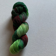 Load image into Gallery viewer, OOAK Variant of Mistletoe and Holly Hand Dyed Organic Merino Wool &amp; Biodegradable Nylon Sock Yarn
