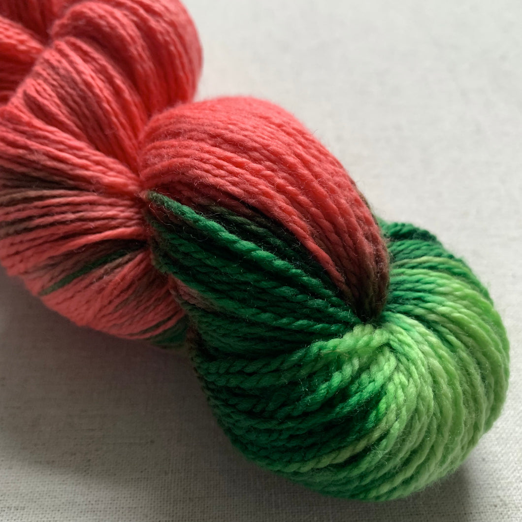 OOAK Variant (Trial 6) of Watermelon Sugar Hand Dyed Superwash 100% Merino Wool Sock Yarn