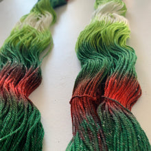 Load image into Gallery viewer, Mistletoe and Holly Hand Dyed Sparkly Superwash Merino Wool &amp; Nylon Sock Yarn
