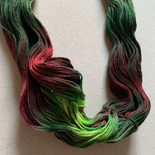 Load image into Gallery viewer, OOAK Variant of Mistletoe and Holly Hand Dyed Organic Merino Wool &amp; Biodegradable Nylon Sock Yarn
