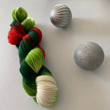 Load image into Gallery viewer, Mistletoe and Holly Hand Dyed Superwash Merino Wool, Cashmere &amp; Nylon Sock Yarn
