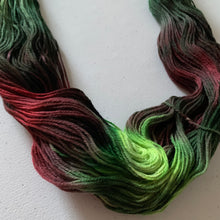 Load image into Gallery viewer, OOAK Variant of Mistletoe and Holly Hand Dyed Organic Merino Wool &amp; Biodegradable Nylon Sock Yarn
