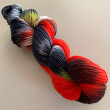 Load image into Gallery viewer, OOAK Variant (Trial 2) of Hellfire Club Hand Dyed Superwash Merino Wool and Recycled  Nylon Sock Yarn
