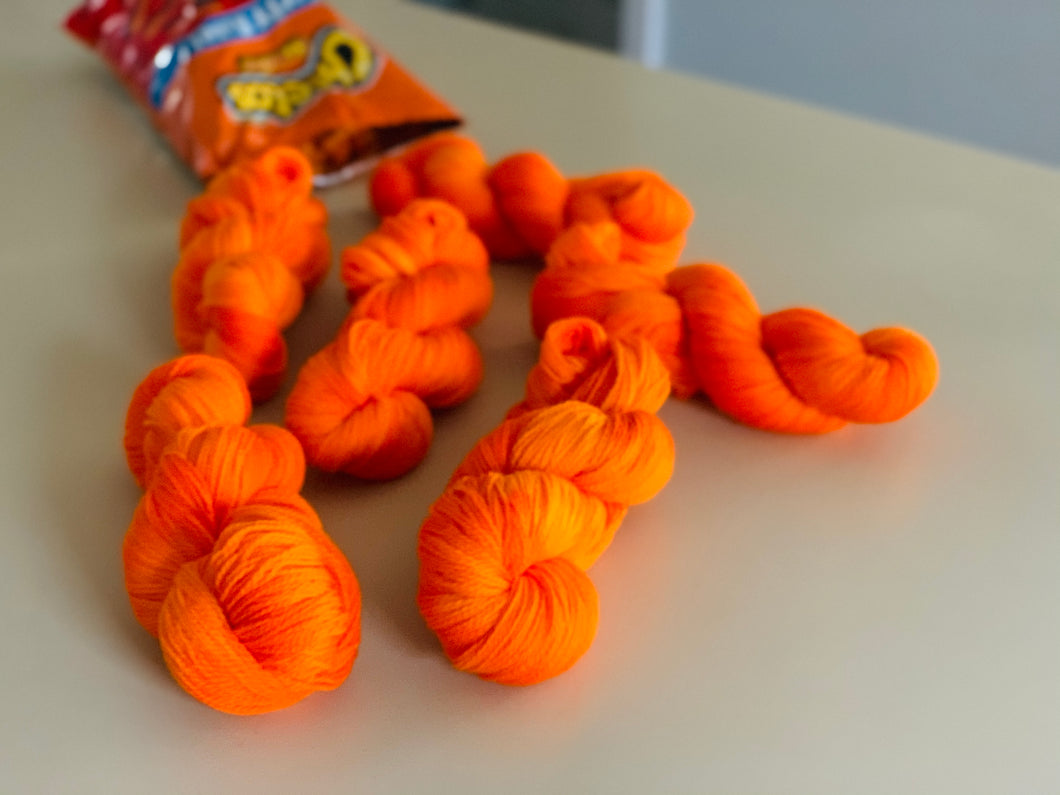 U Can’t Touch This (Cheetos) Hand Dyed Superwash 100% Merino Wool Sock Yarn