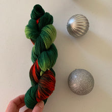 Load image into Gallery viewer, OOAK Variant (Trial 4) of Mistletoe and Holly Hand Dyed Superwash Merino Wool, Cashmere &amp; Nylon Sock Yarn
