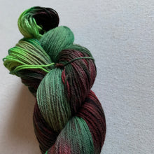 Load image into Gallery viewer, OOAK Variant of Mistletoe and Holly Hand Dyed Organic Merino Wool &amp; Biodegradable Nylon Sock Yarn
