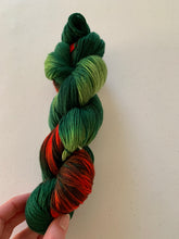 Load image into Gallery viewer, OOAK Variant (Trial 4) of Mistletoe and Holly Hand Dyed Superwash Merino Wool, Cashmere &amp; Nylon Sock Yarn
