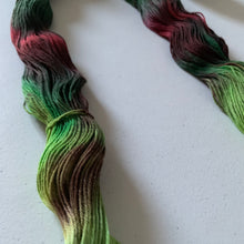 Load image into Gallery viewer, OOAK Variant of Mistletoe and Holly Hand Dyed Organic Merino Wool &amp; Biodegradable Nylon Sock Yarn
