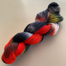 Load image into Gallery viewer, OOAK Variant (Trial 2) of Hellfire Club Hand Dyed Superwash Merino Wool and Recycled  Nylon Sock Yarn
