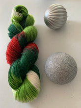 Load image into Gallery viewer, Mistletoe and Holly Hand Dyed Sparkly Superwash Merino Wool &amp; Nylon Sock Yarn
